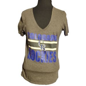 MLB Colorado Rockies LARGE grey v neck t-shirt with Colorado Rockies in blue blo